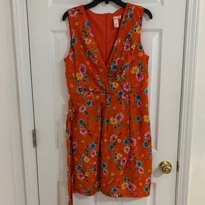 Emma & Michele Orange Floral Sleeveless Mini Dress